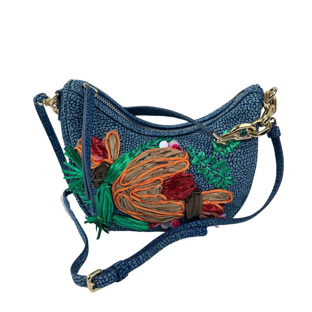 BORBONESE Borsa tapiro blu ricamata