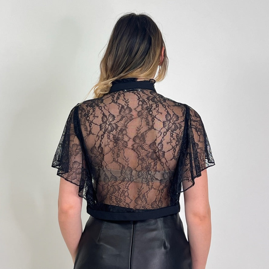 SANDRO Camicia corta in pizzo nera