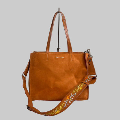 ORCIANI Borsa scamosciata ambra con doppia tracolla