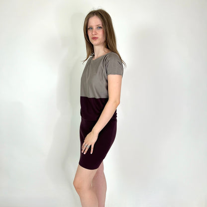 AGNONA Abito in maglia tortora e burgundi