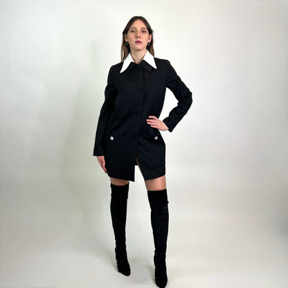 PRADA Cappottino nero con collo bianco e bottoni gioiello