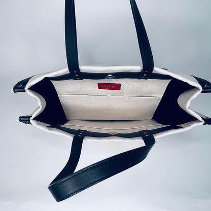 VALENTINO Borsa in canvas naturale con profili neri