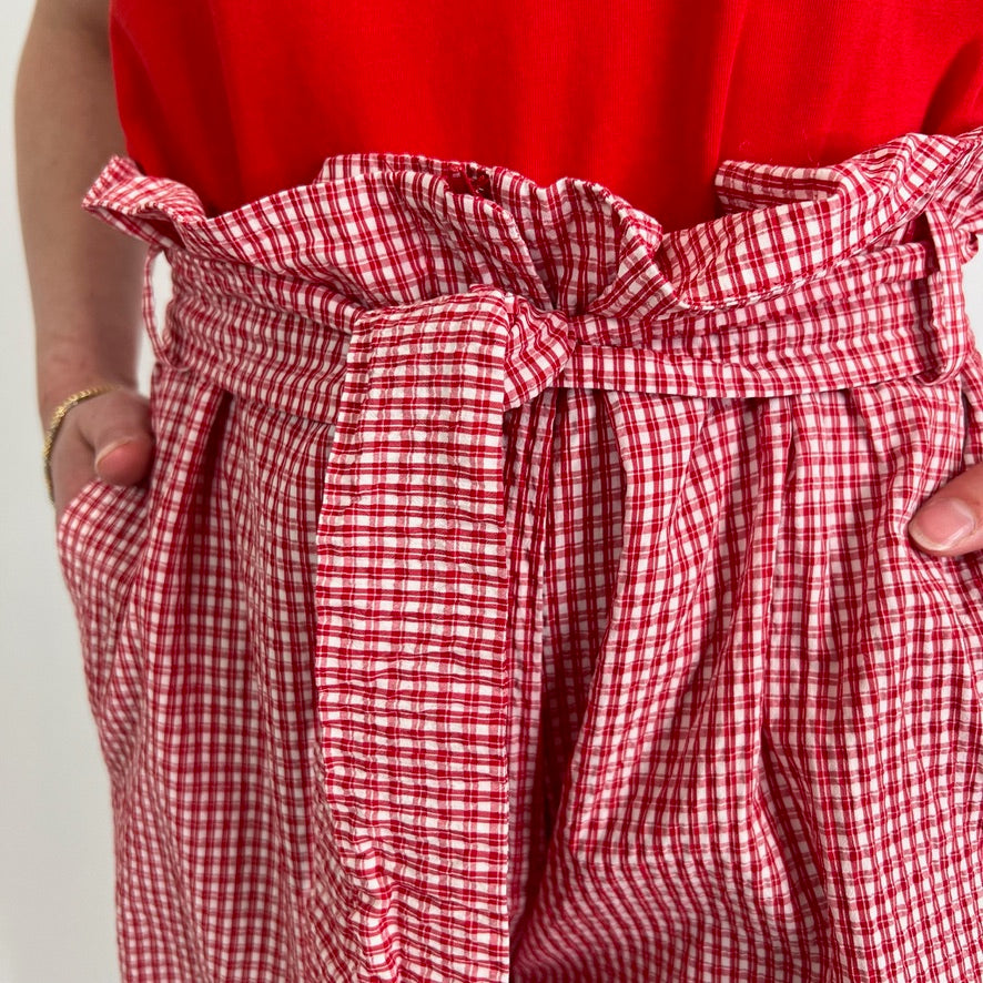 MARELLA Pantaloni larghi a quadretti rossi e bianchi