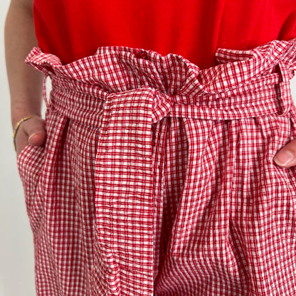 MARELLA Pantaloni larghi a quadretti rossi e bianchi