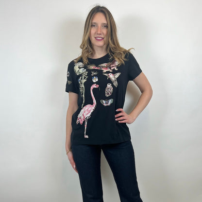 VALENTINO T-shirt nera con animali ricamati