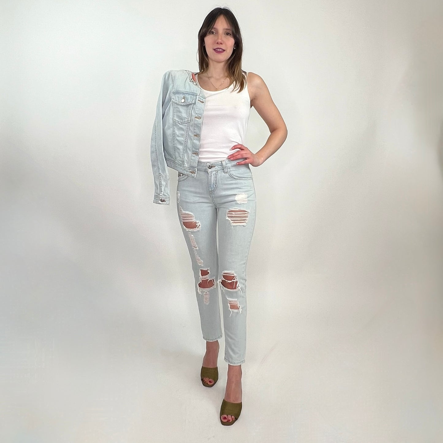 BLUMARINE Jeans azzurro chiaro con dettaglio gioiello