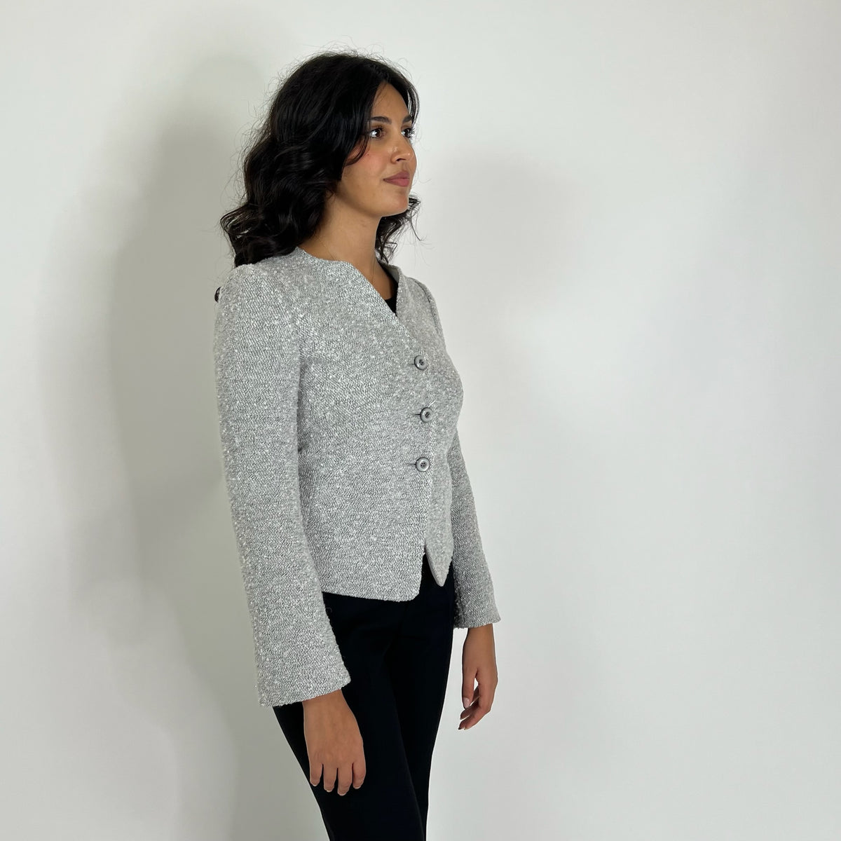 ARMANI COLLEZIONI Giacca in tessuto bouclé grigio perla