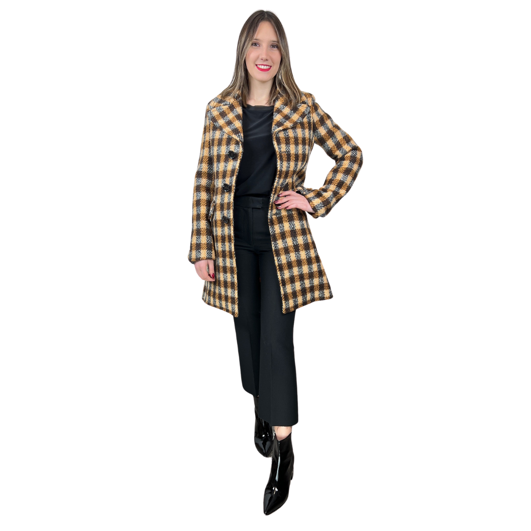 BALLY Cappotto check beige e nero