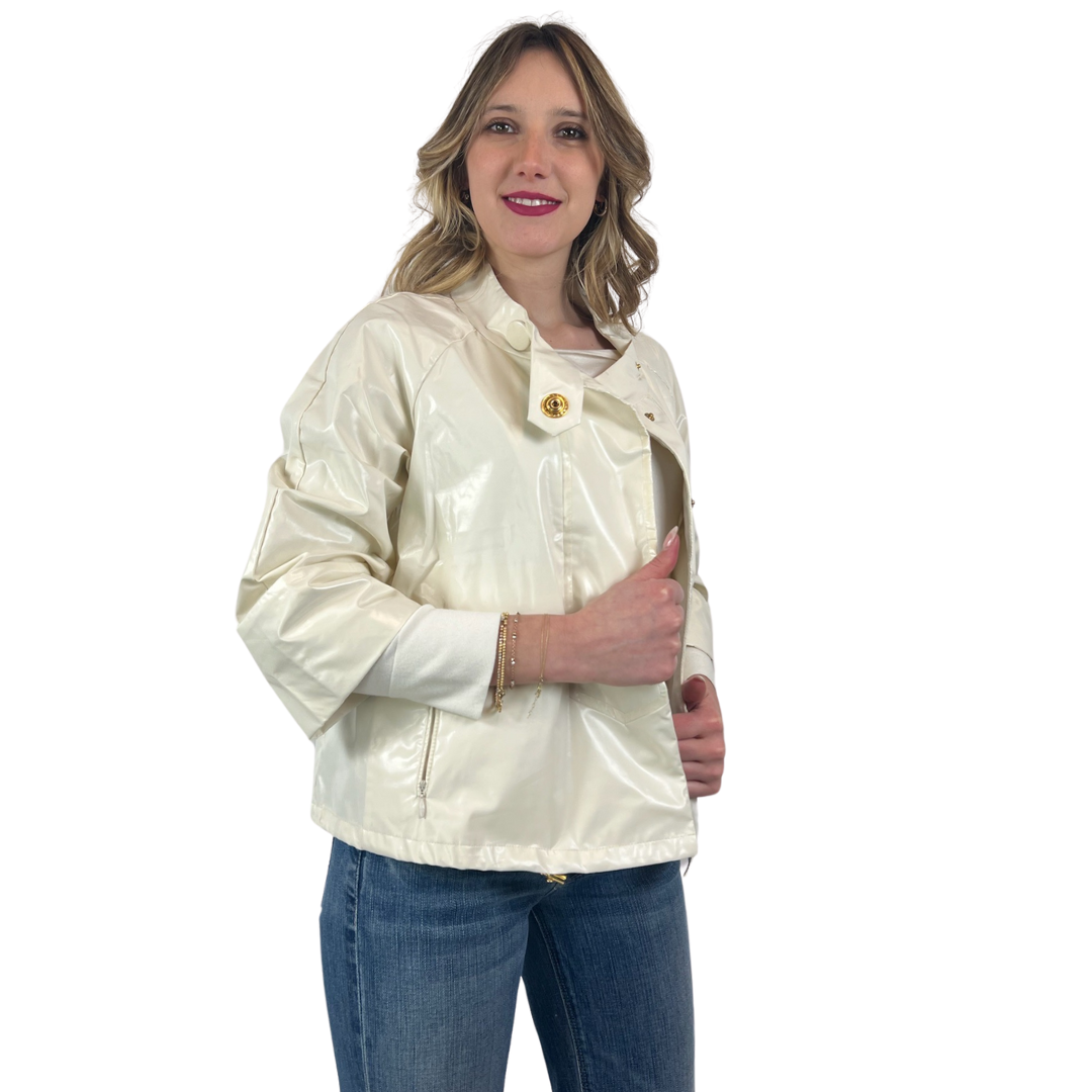 MONCLER Giacca cerata bianca perlata