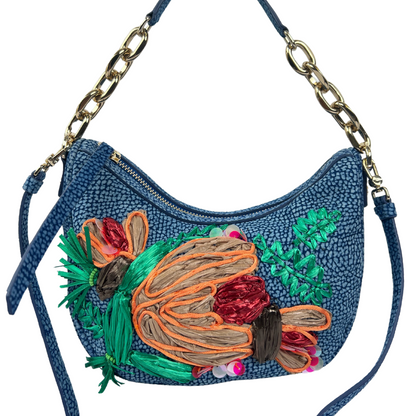 BORBONESE Borsa tapiro blu ricamata