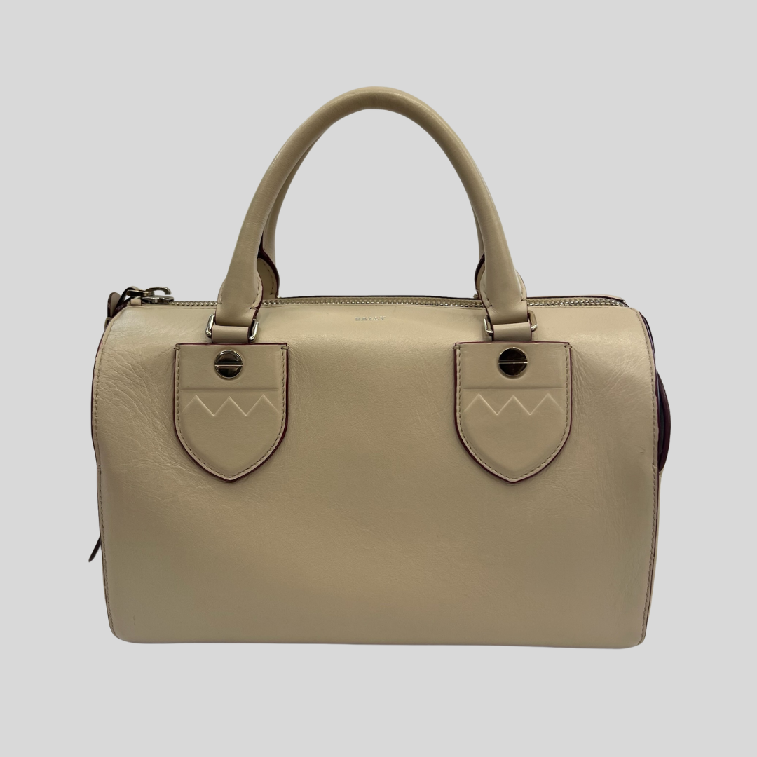 BALLY Borsa bauletto in pelle sabbia con profili bordeaux