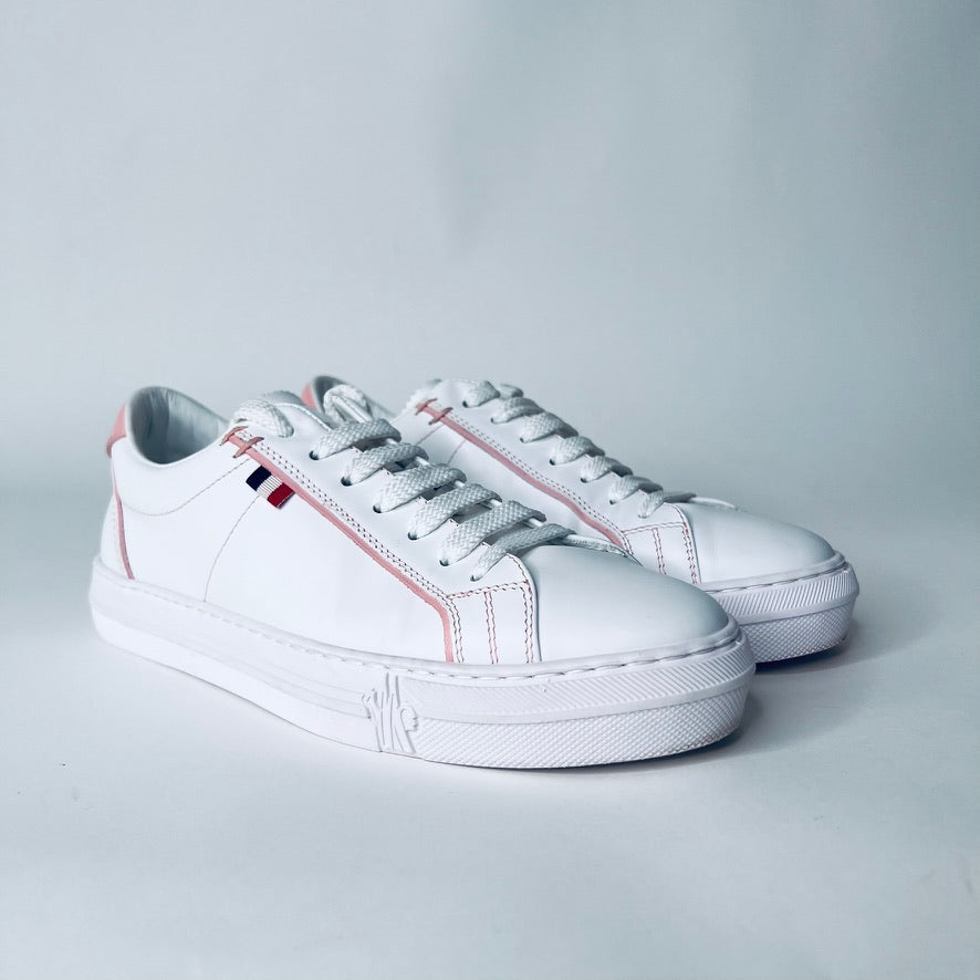 MONCLER Sneakers stringata in pelle bianca e rosa