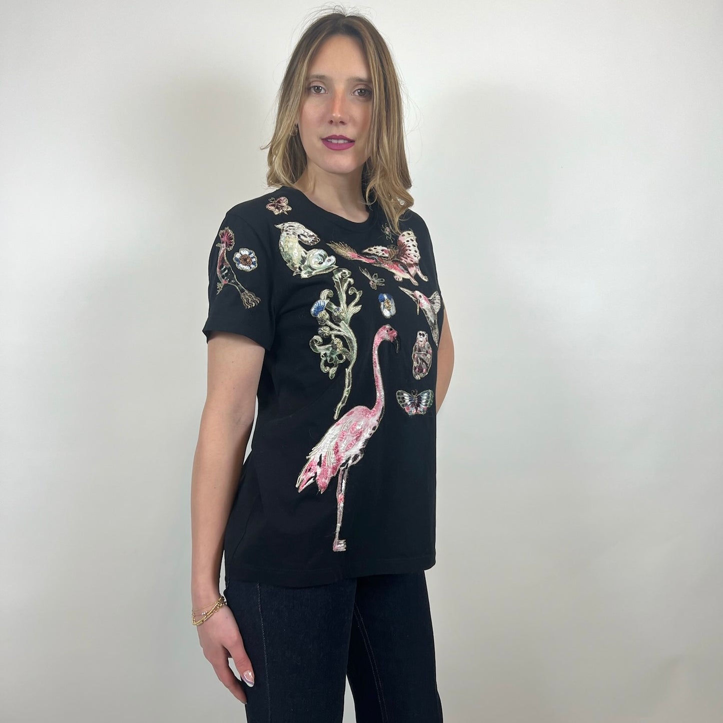 VALENTINO T-shirt nera con animali ricamati