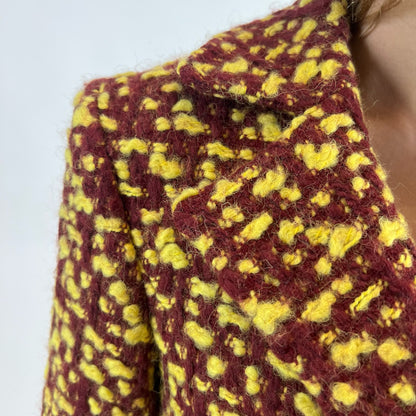 CHRISTIAN DIOR Cappotto bouclè mattone e giallo con spacchi