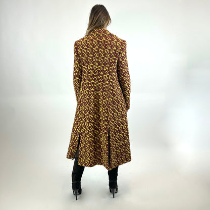 CHRISTIAN DIOR Cappotto bouclè mattone e giallo con spacchi