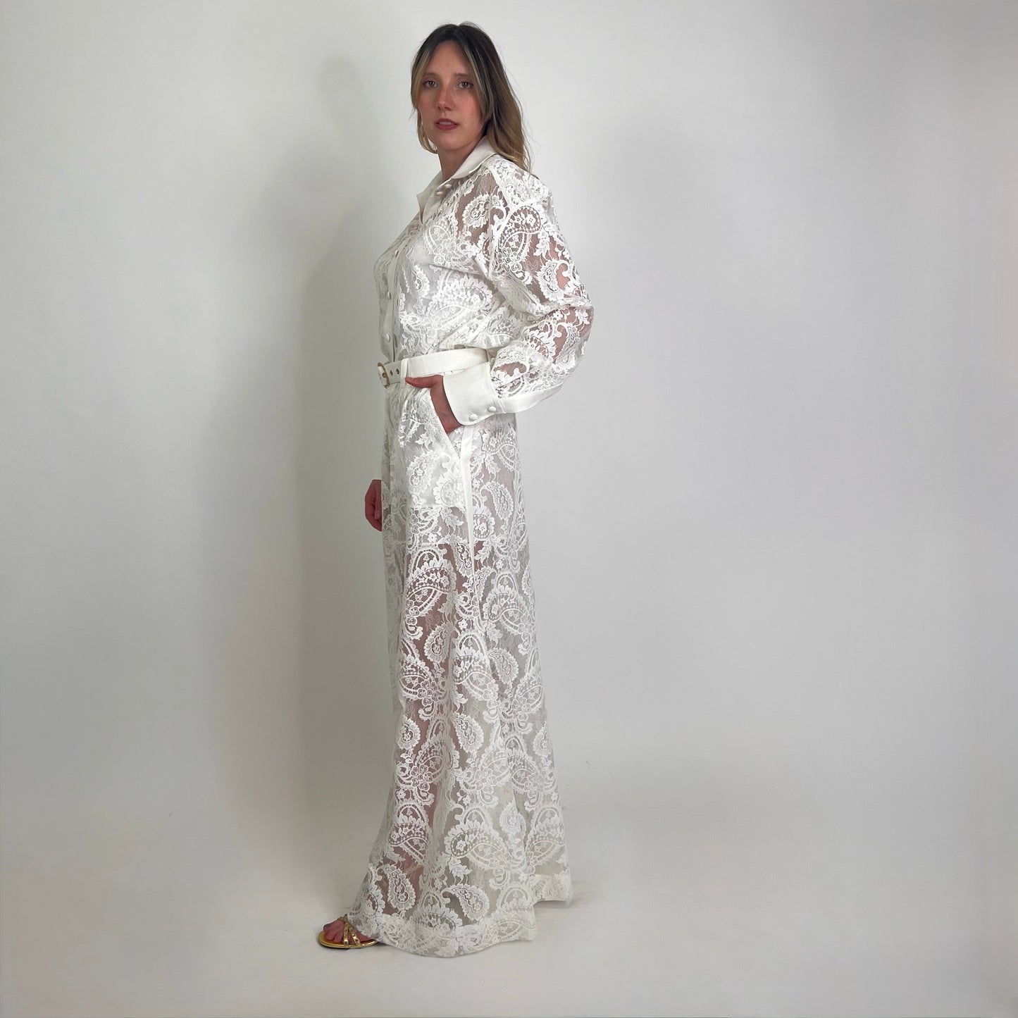 ZIMMERMANN Completo camicia pantalone in pizzo bianco