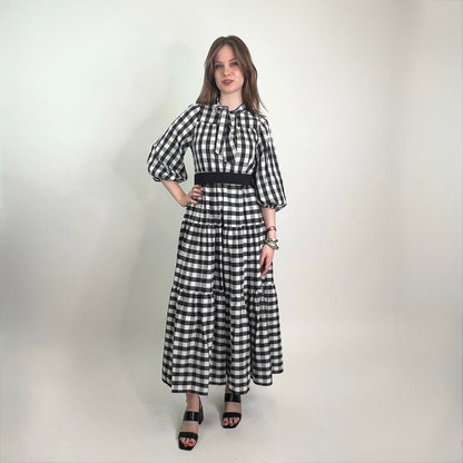 OTTODAME Abito lungo vichy bianco nero