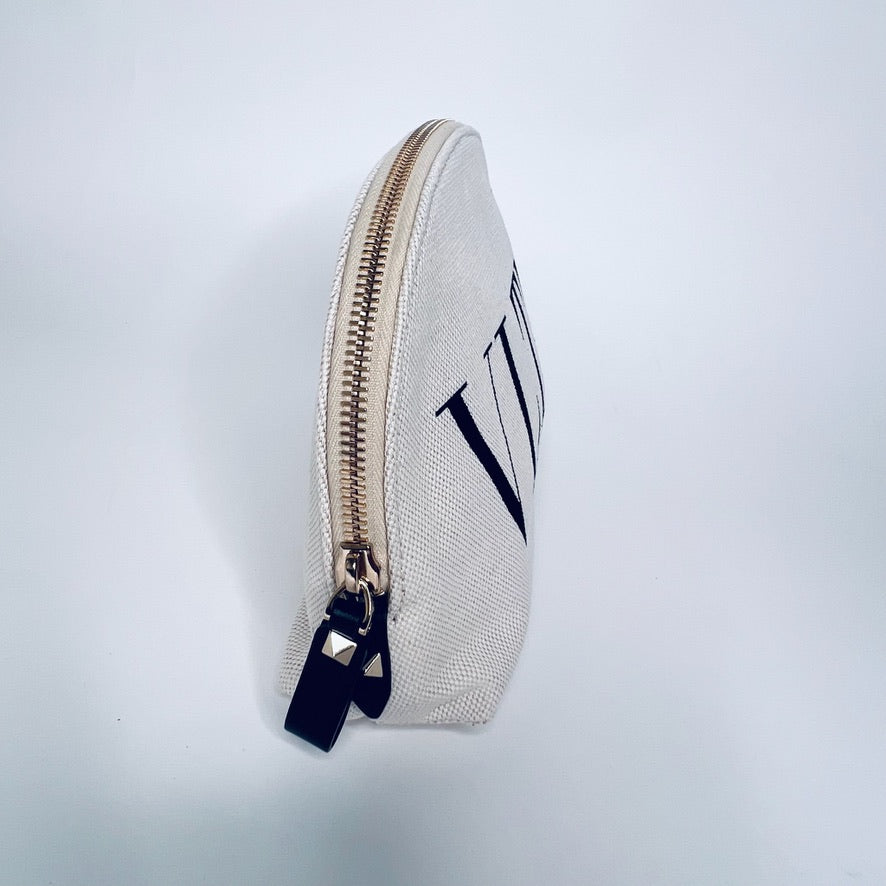 VALENTINO Pochette ovale in canvas naturale