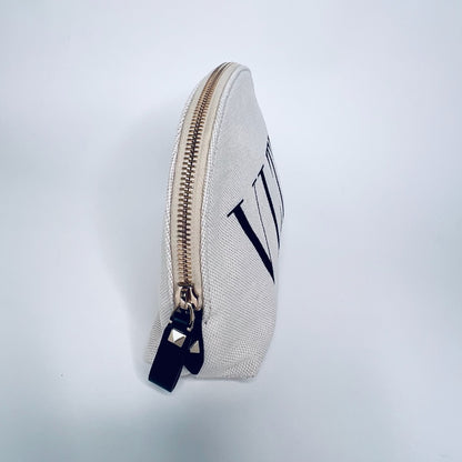 VALENTINO Pochette ovale in canvas naturale