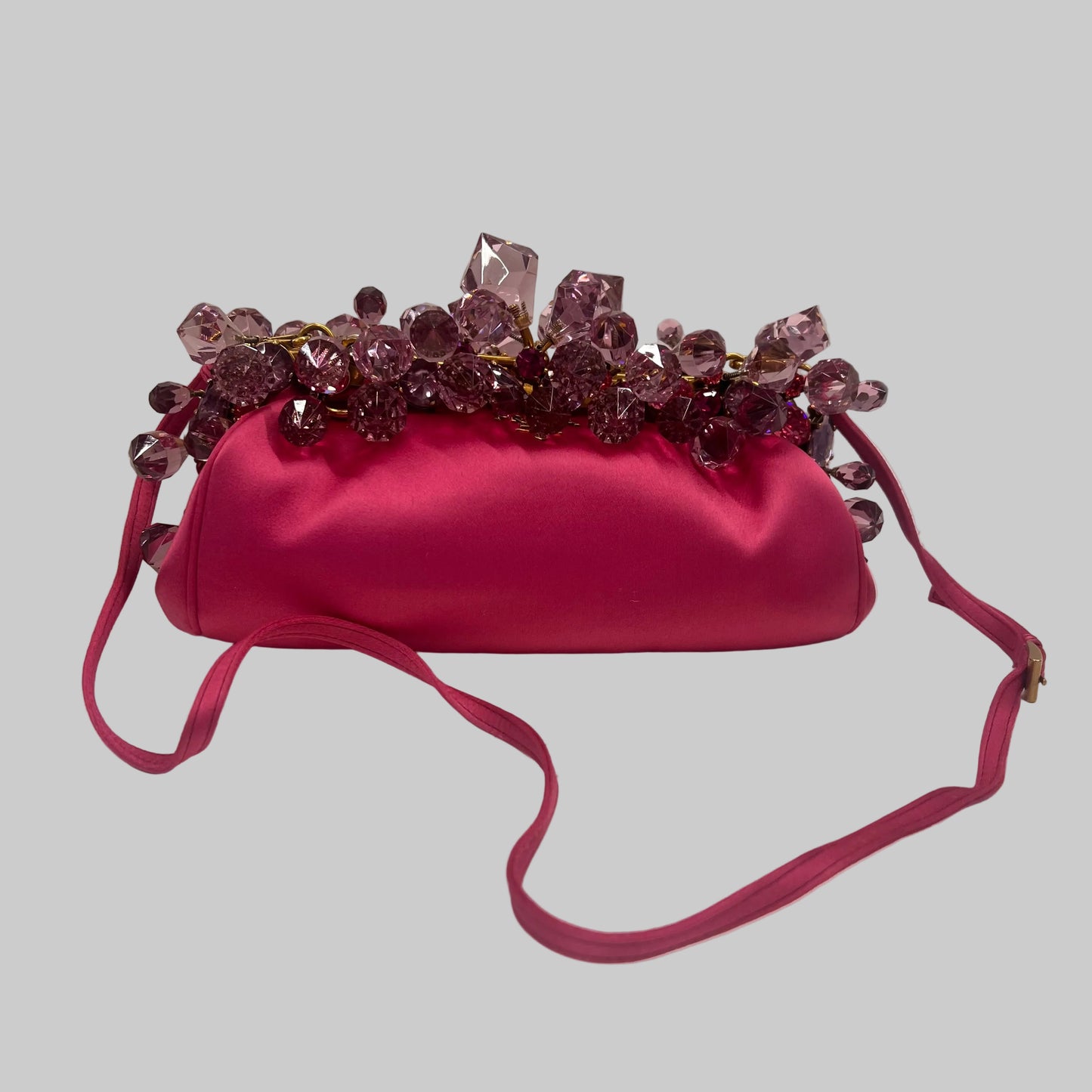 PRADA Pochette in raso rosa e chiusura gioiello