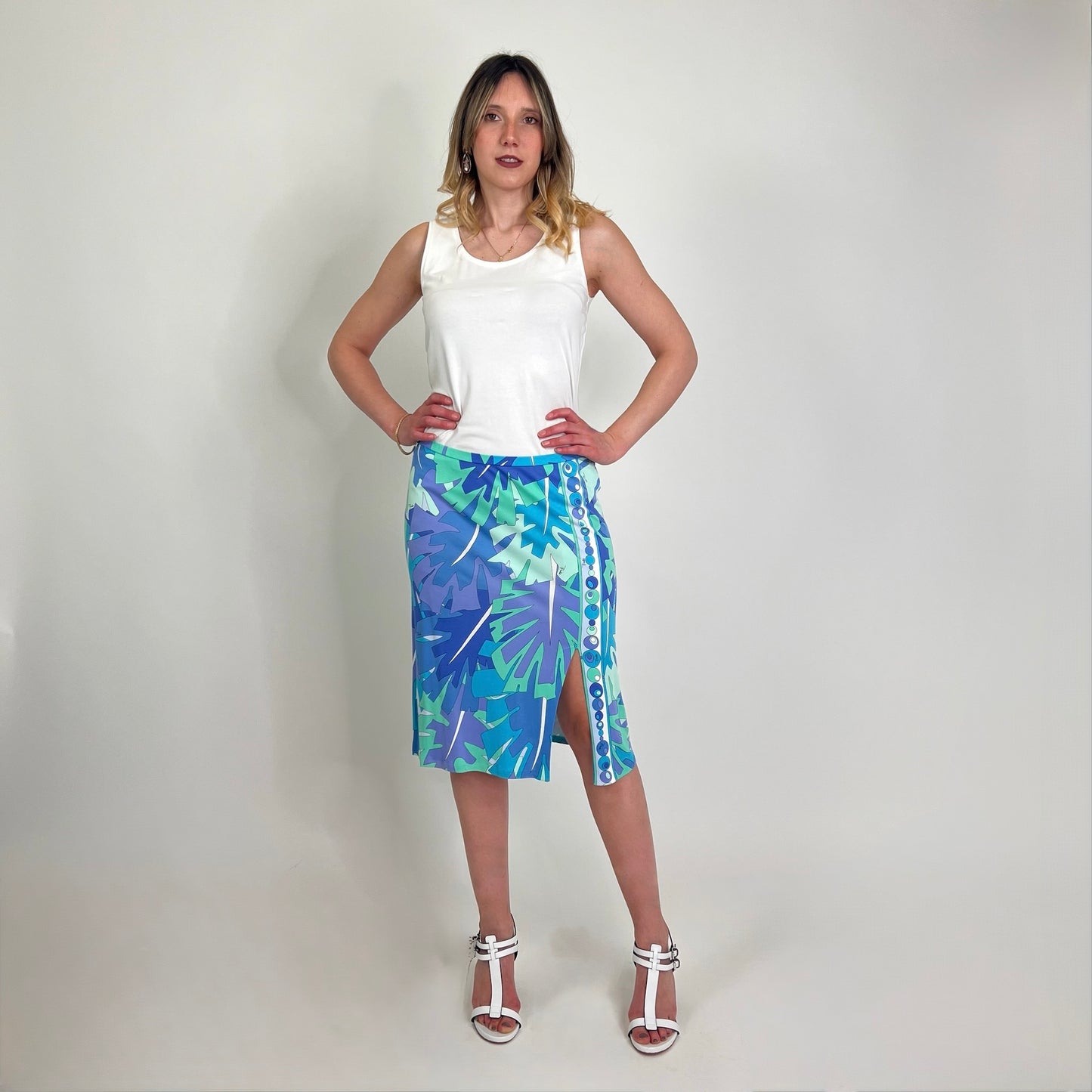 EMILIO PUCCI Gonna tubino fantasia azzurra