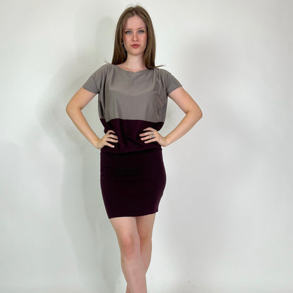 AGNONA Abito in maglia tortora e burgundi