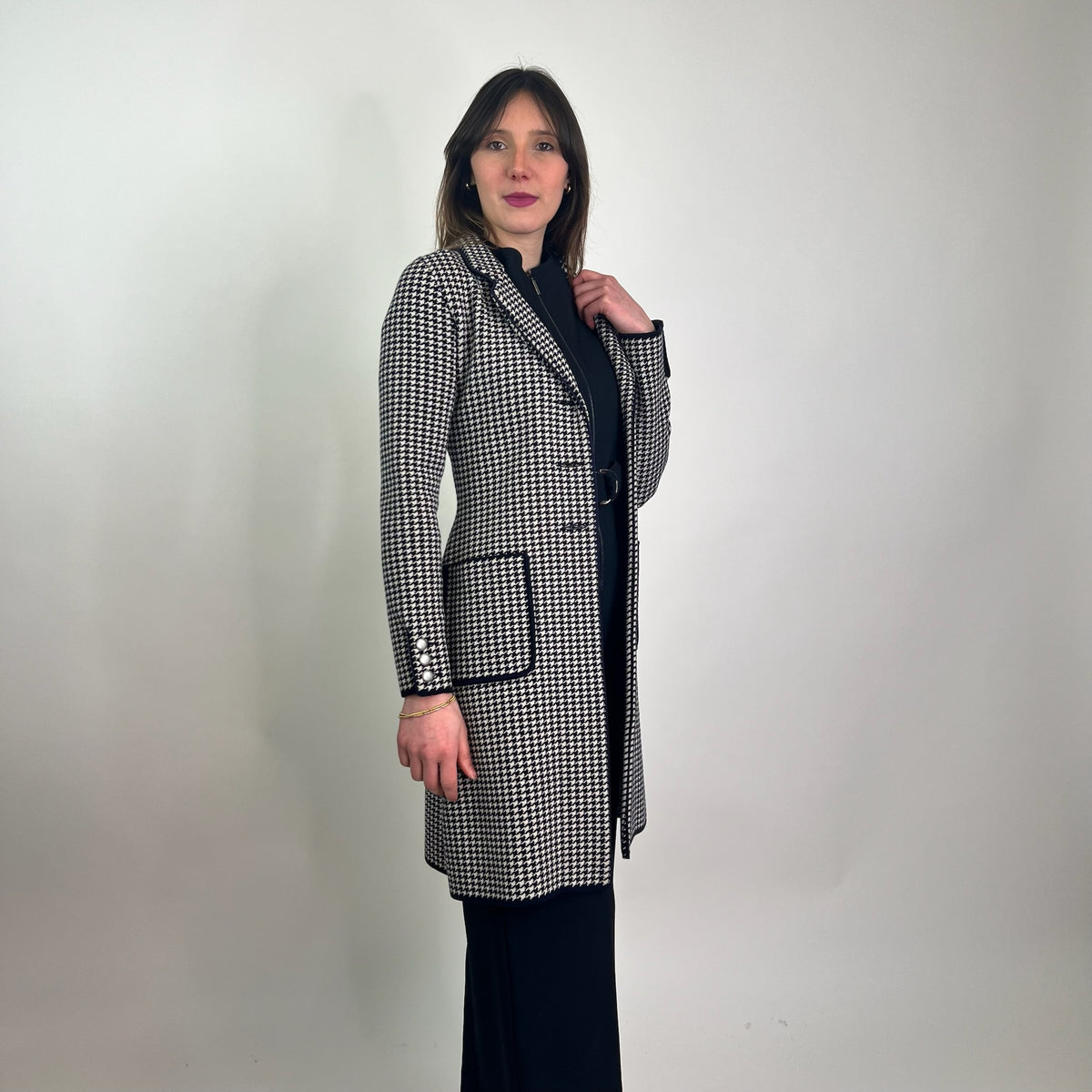 MORESI Cappotto pied de poule blu e bianco