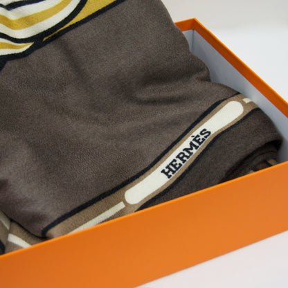 HERMES Plaid in cashmere pettinato con stampa cavalli