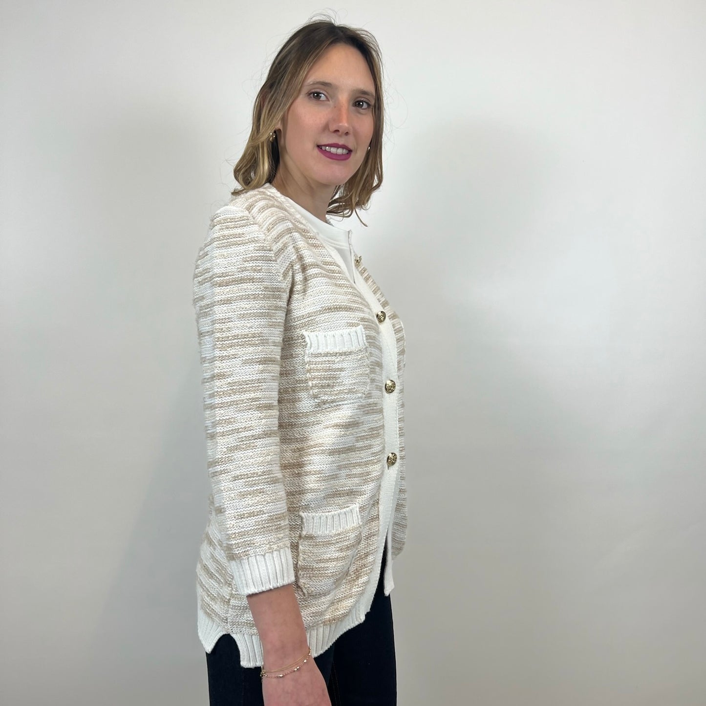 AMINA RUBINACCI Cardigan bianco e tortora