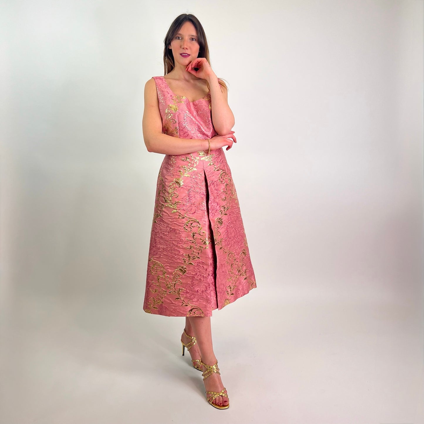 DOLCE & GABBANA Abito damascato rosa e oro