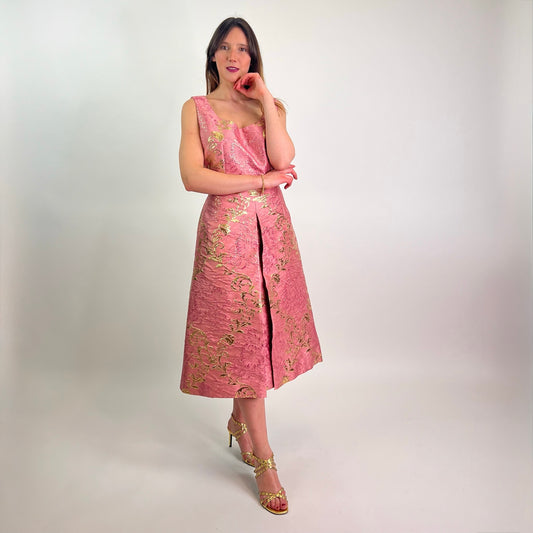 DOLCE & GABBANA Abito damascato rosa e oro
