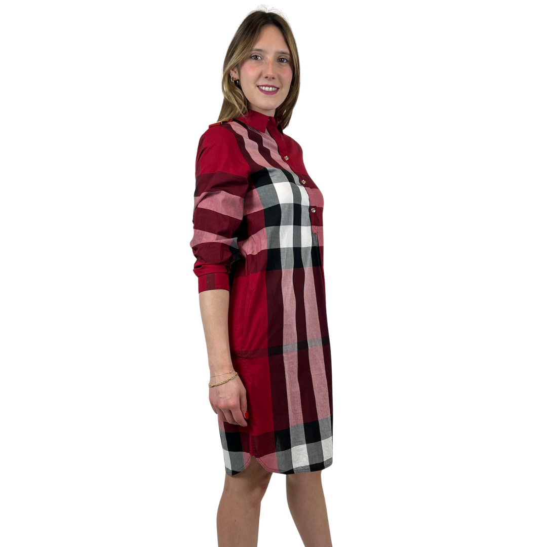 BURBERRY Abito in cotone stampa check rosso scuro