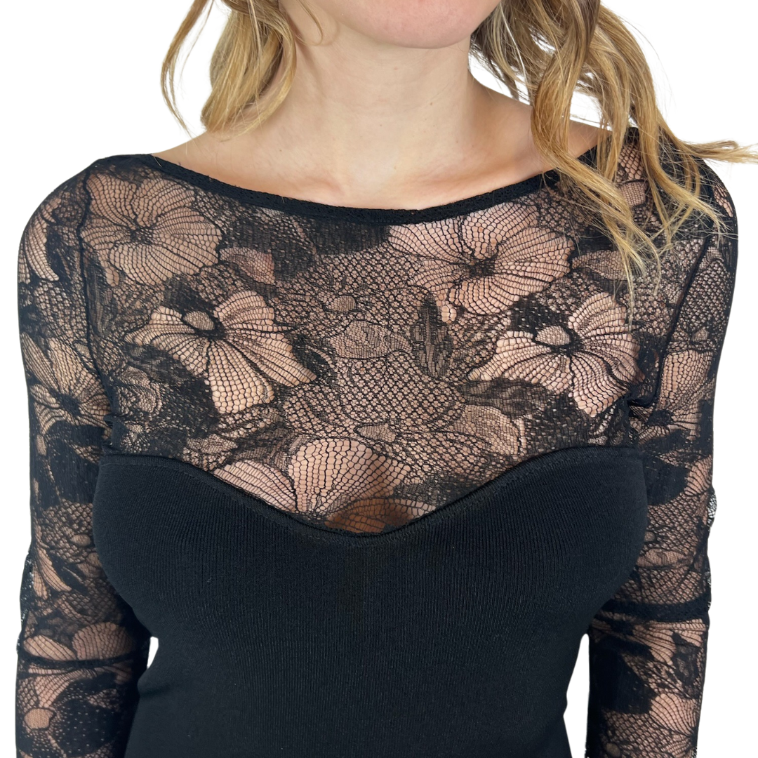 BLUMARINE Abito tubino nero con pizzo
