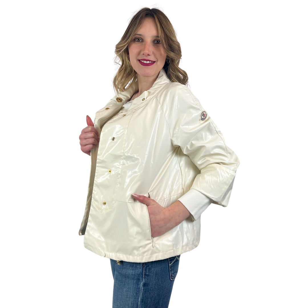 MONCLER Giacca cerata bianca perlata