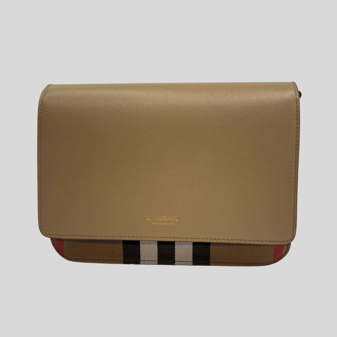 BURBERRY Borsa a tracolla in pelle e tessuto check