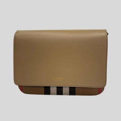 BURBERRY Borsa a tracolla in pelle e tessuto check