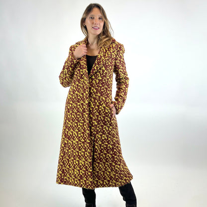 CHRISTIAN DIOR Cappotto bouclè mattone e giallo con spacchi