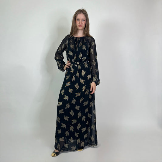 MAX MARA Abito lungo nero con foglie oro