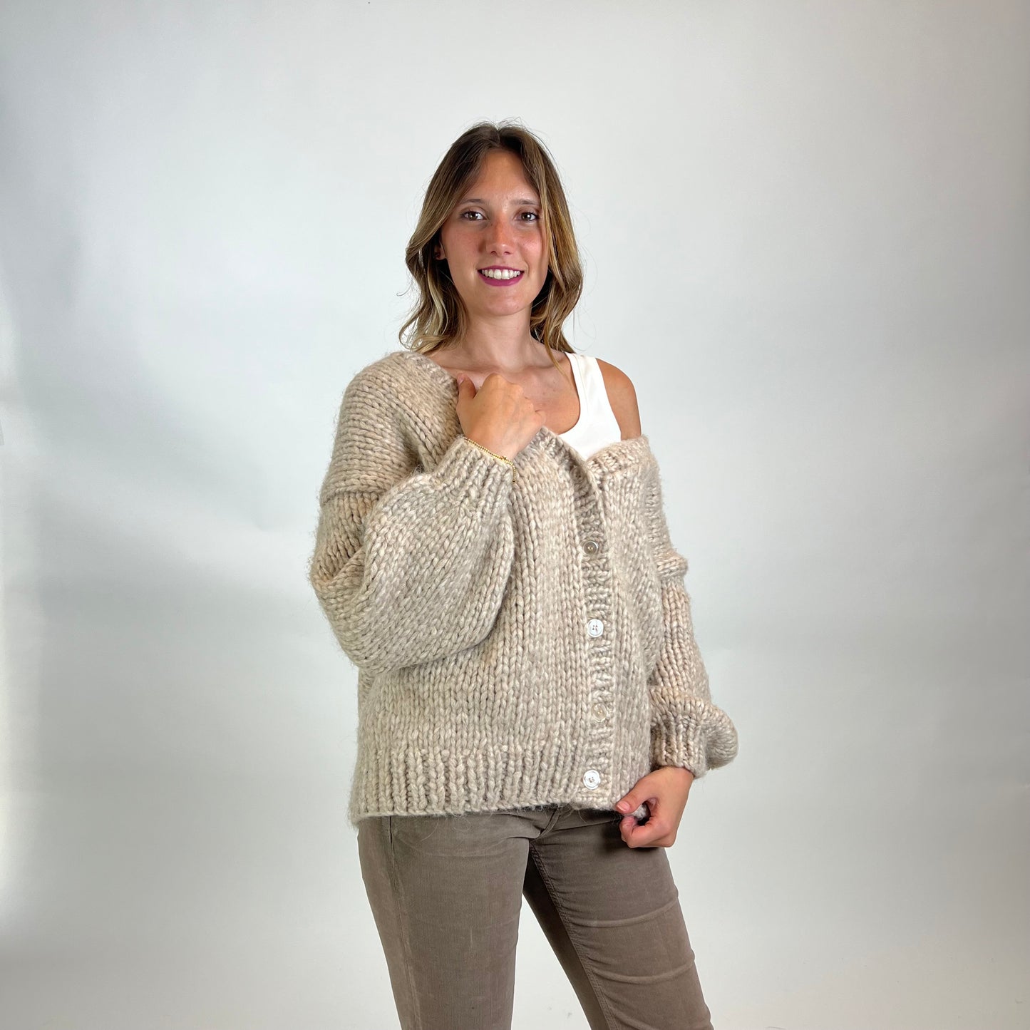 MES DEMOISELLES Maxi cardigan tortora chiaro