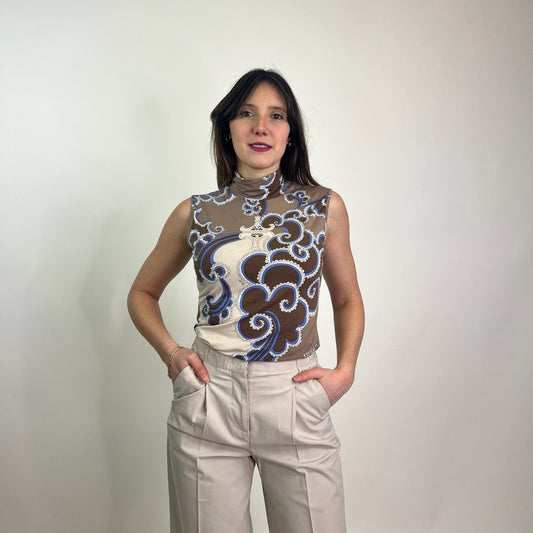 EMILIO PUCCI Top fantasia marrone panna e azzurro