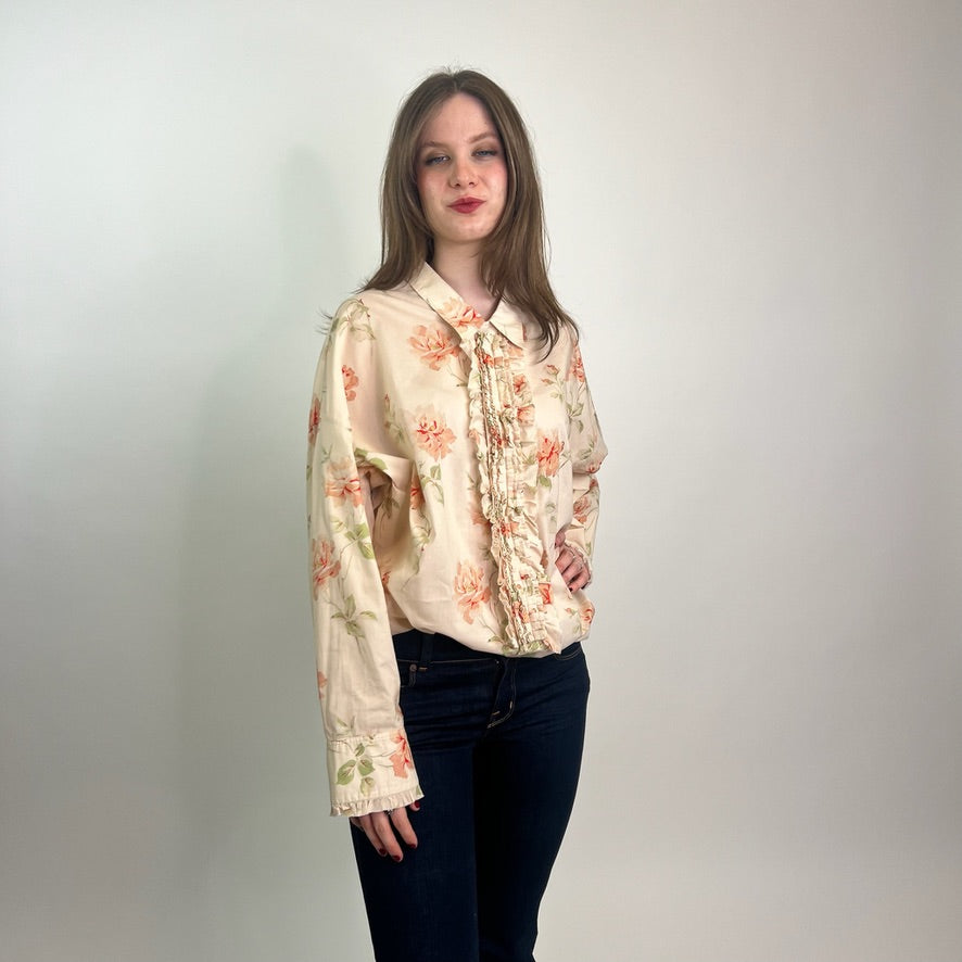 R13 Camicia over nude con rose rosa