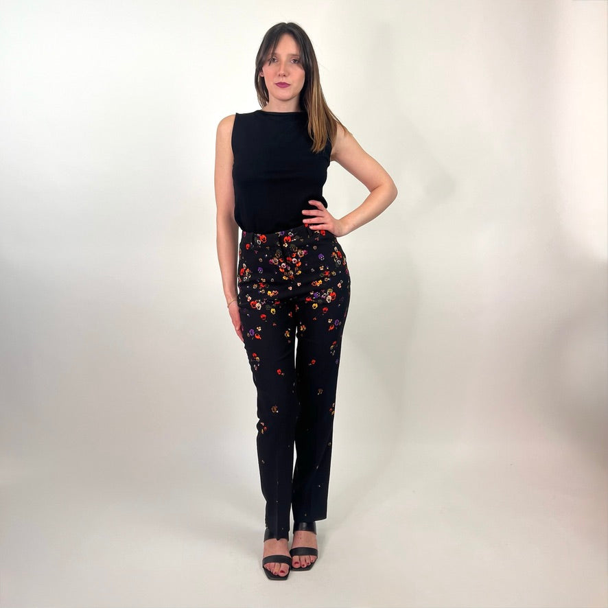 GIVENCHY Pantaloni neri con fiori