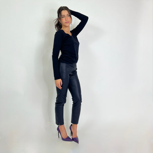 ENES Pantaloni in pelle blu navy