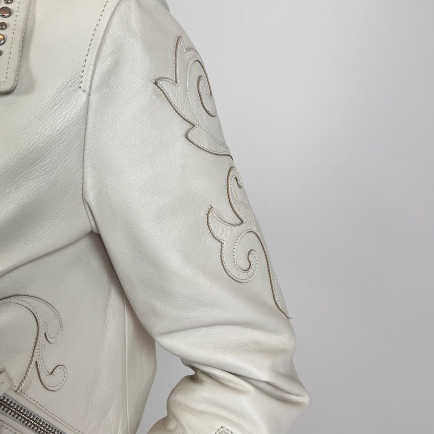 BLAUER Giacca in pelle bianca con borchie e ricami