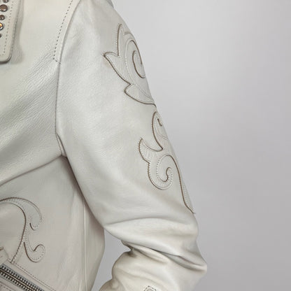 BLAUER Giacca in pelle bianca con borchie e ricami