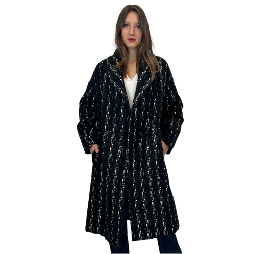 Aspesi Cappotto nero striato bianco