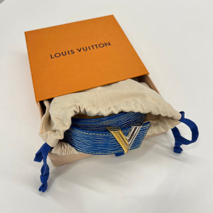 LOUIS VUITTON Cintura in pelle Epi blu striata bianca