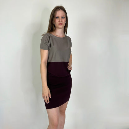AGNONA Abito in maglia tortora e burgundi