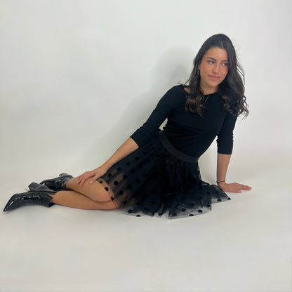 PAROSH Gonna in tulle nera a pois