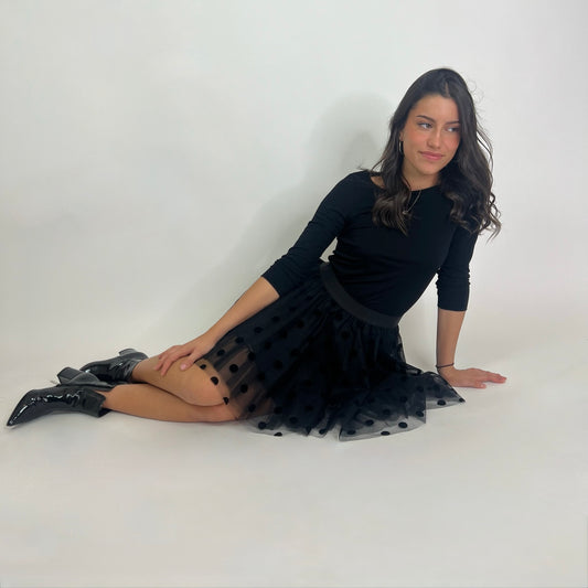 PAROSH Gonna in tulle nera a pois